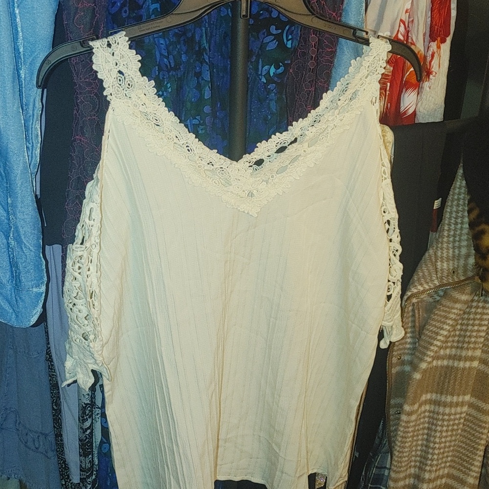 Lace Accent Cream Blouse
